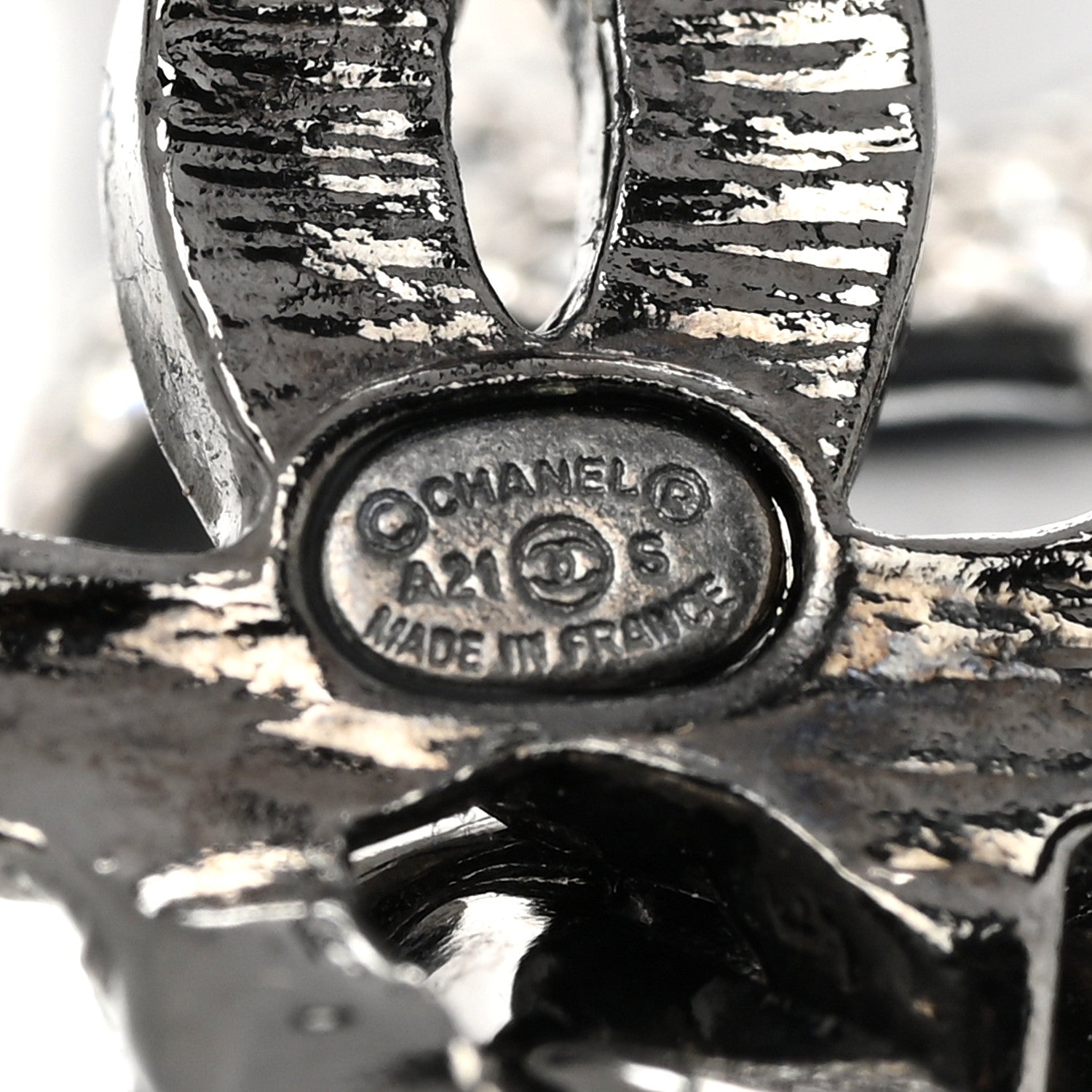 Chanel Hammered Metal Crystal CC Drop Earrings Ruthenium Black 4 of 5