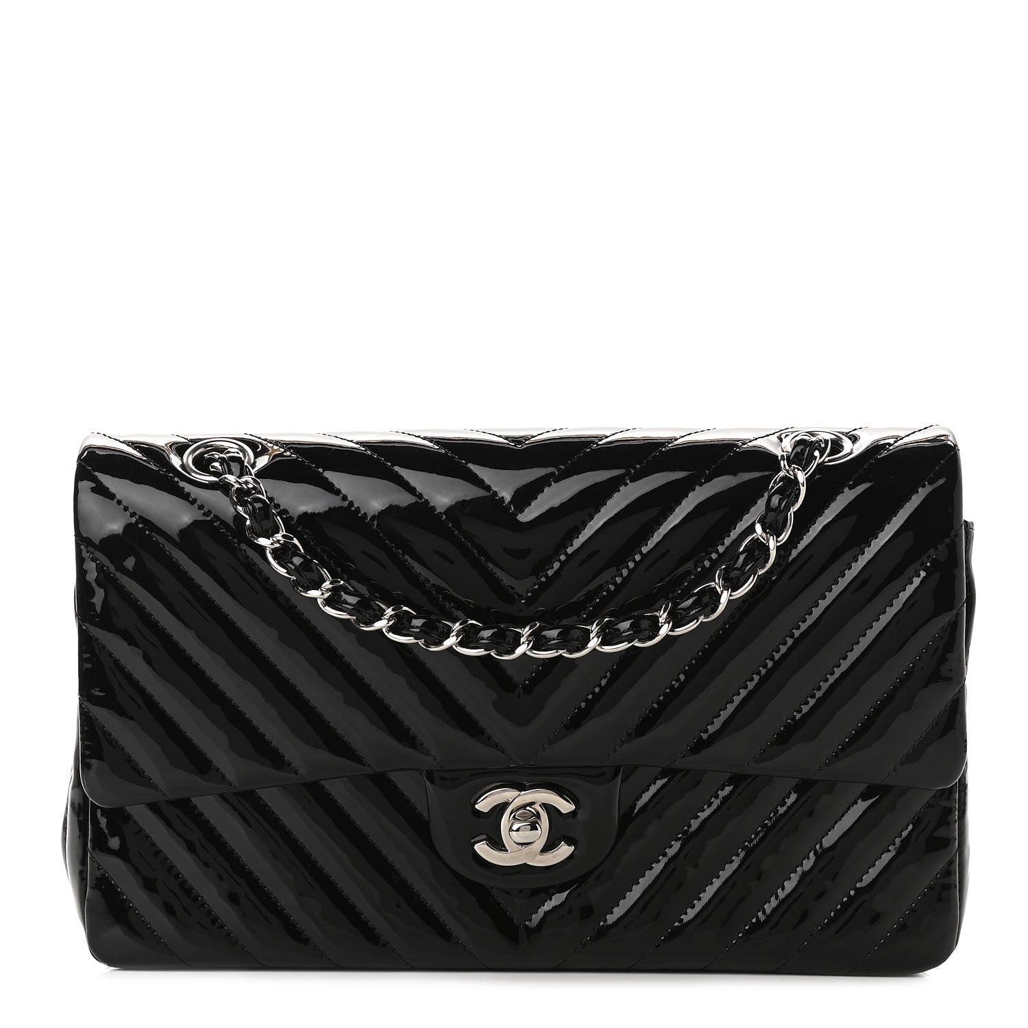 Chanel Patent Chevron Quilted Medium Double Flap Black 1 of 10