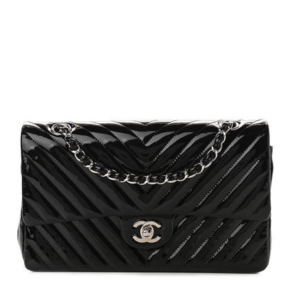 Chanel Patent Chevron Quilted Medium Double Flap Black 1 of 10