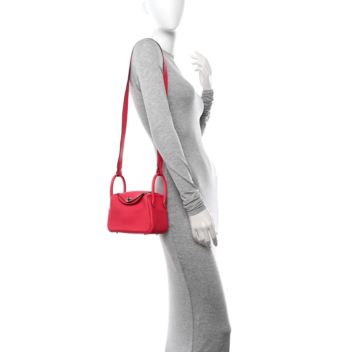 Hermes Taurillon Clemence Mini Lindy 20 Rose Extreme 2 of 11
