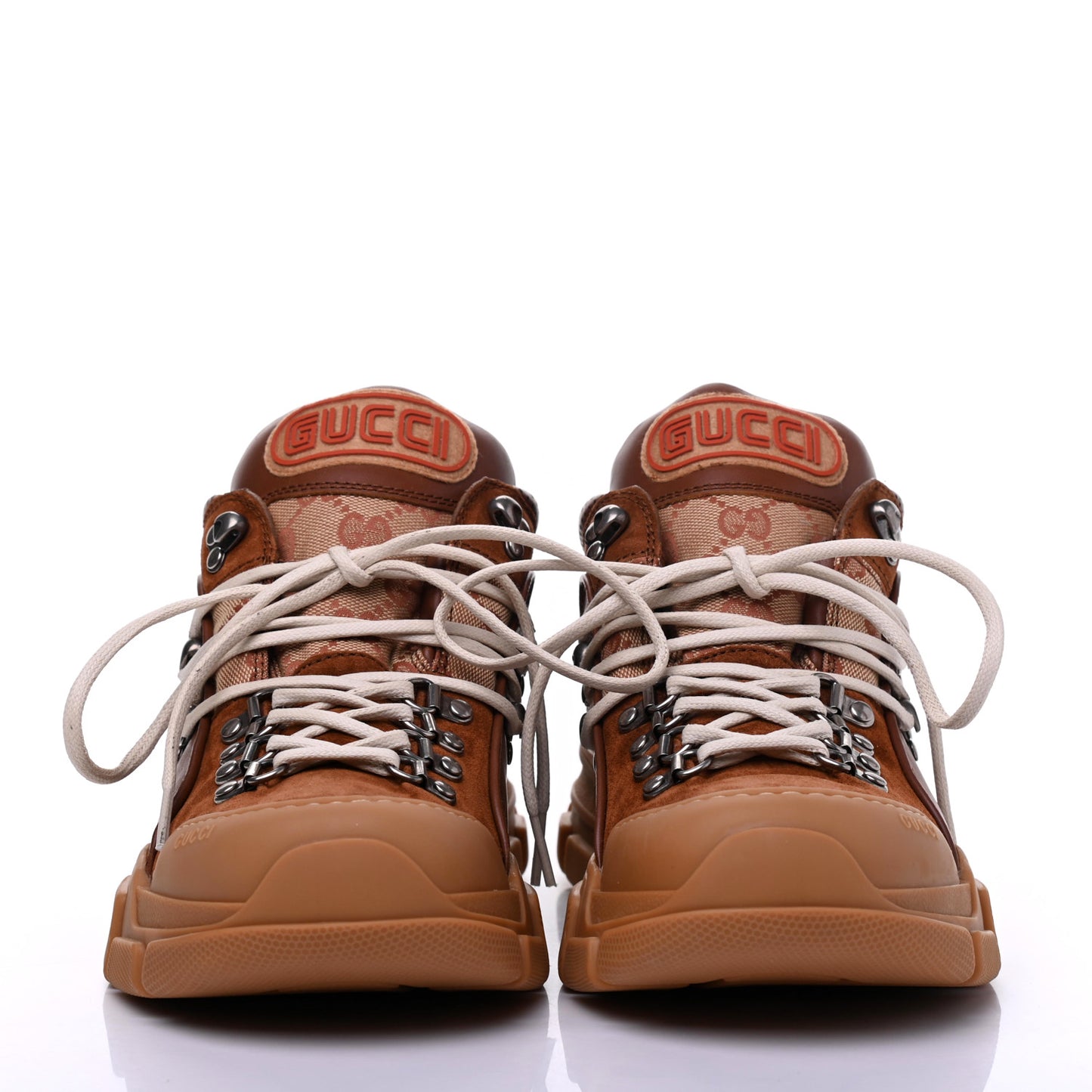 X SEGA Suede Calfskin GG Monogram Mens Flashtrek Sneakers 7 New Cuir Beige Ruggine
