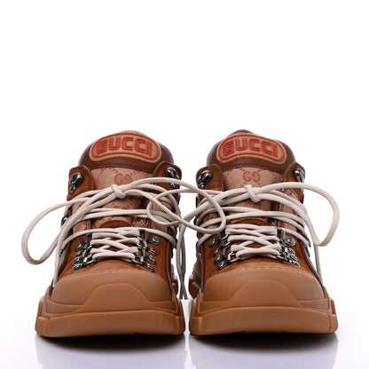 Gucci X SEGA Suede Calfskin GG Monogram Mens Flashtrek Sneakers 7 New Cuir Beige Ruggine 2 of 9