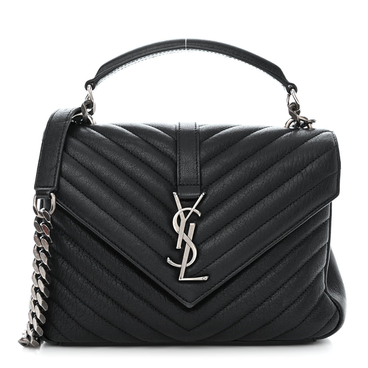 Saint Laurent Sheepskin Matelasse Chevron Monogram Medium College Bag Black 1 of 12