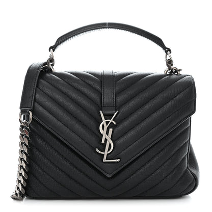 Saint Laurent Sheepskin Matelasse Chevron Monogram Medium College Bag Black 1 of 12
