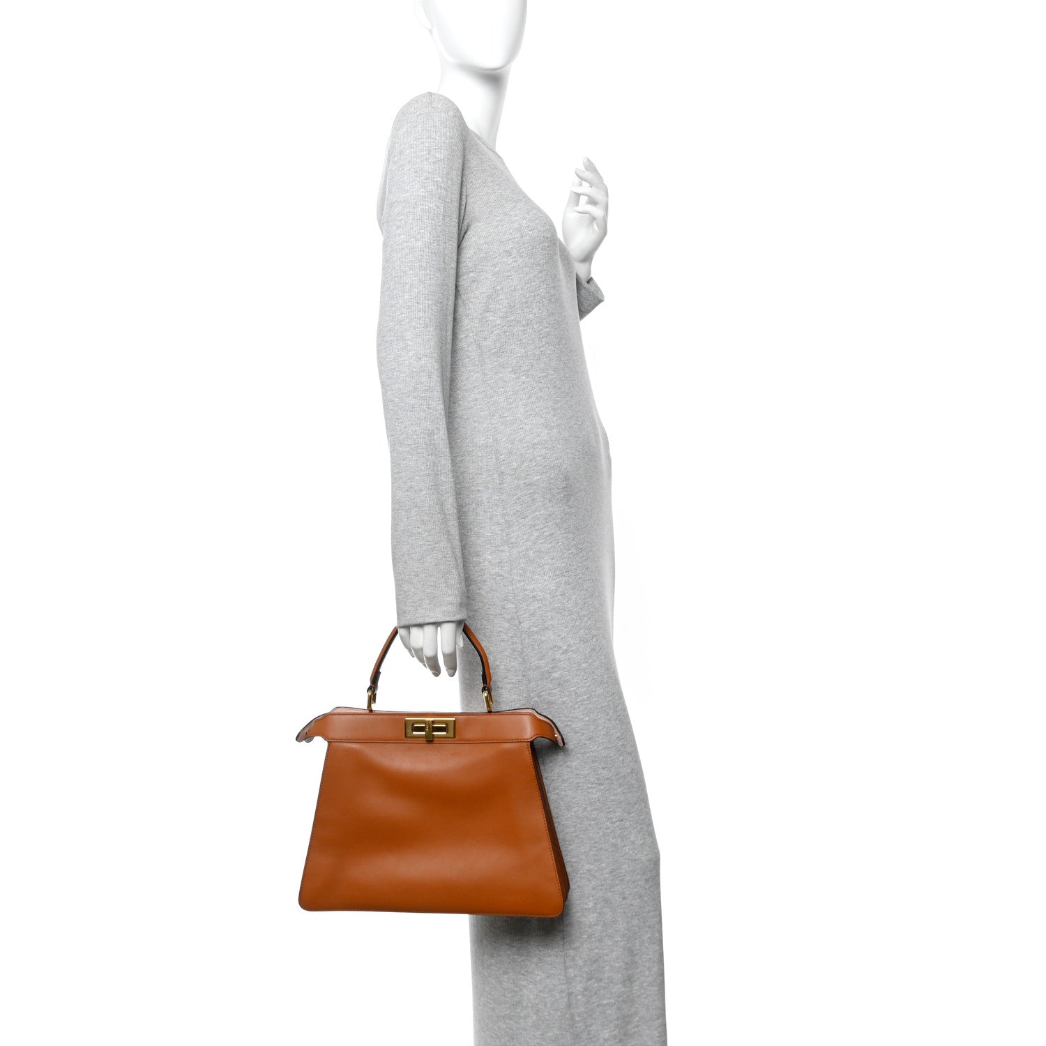 Fendi Vitello Seta Shiny Nappa Medium Peekaboo I SEE U Satchel Miele Scuro Light Rose 2 of 9