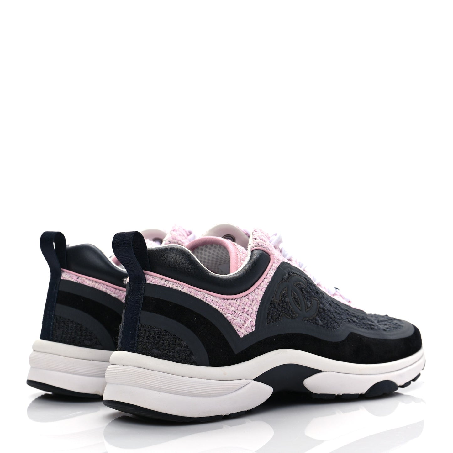 Tweed Suede Calfskin CC Sneakers 37 Gray Pink
