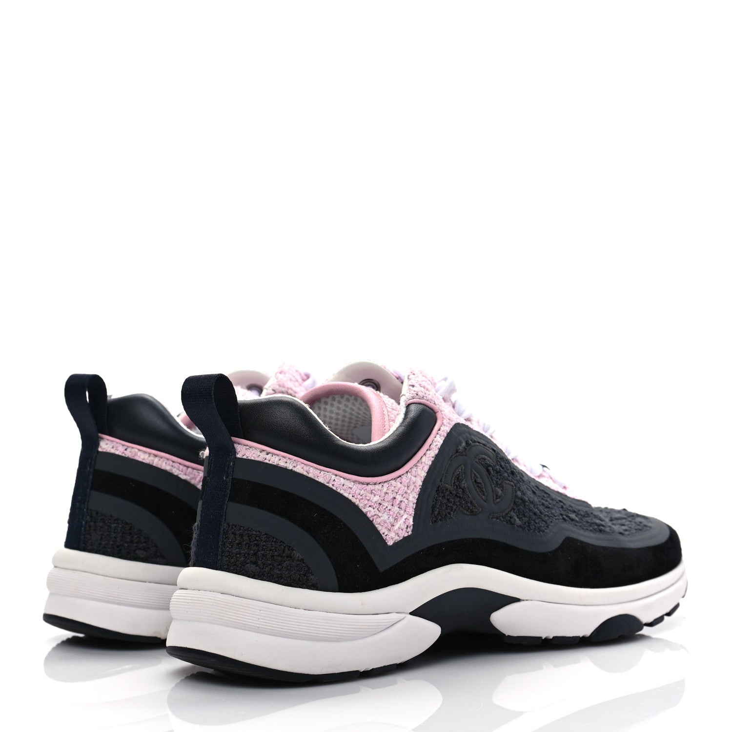 Chanel Tweed Suede Calfskin CC Sneakers 37 Gray Pink 4 of 8