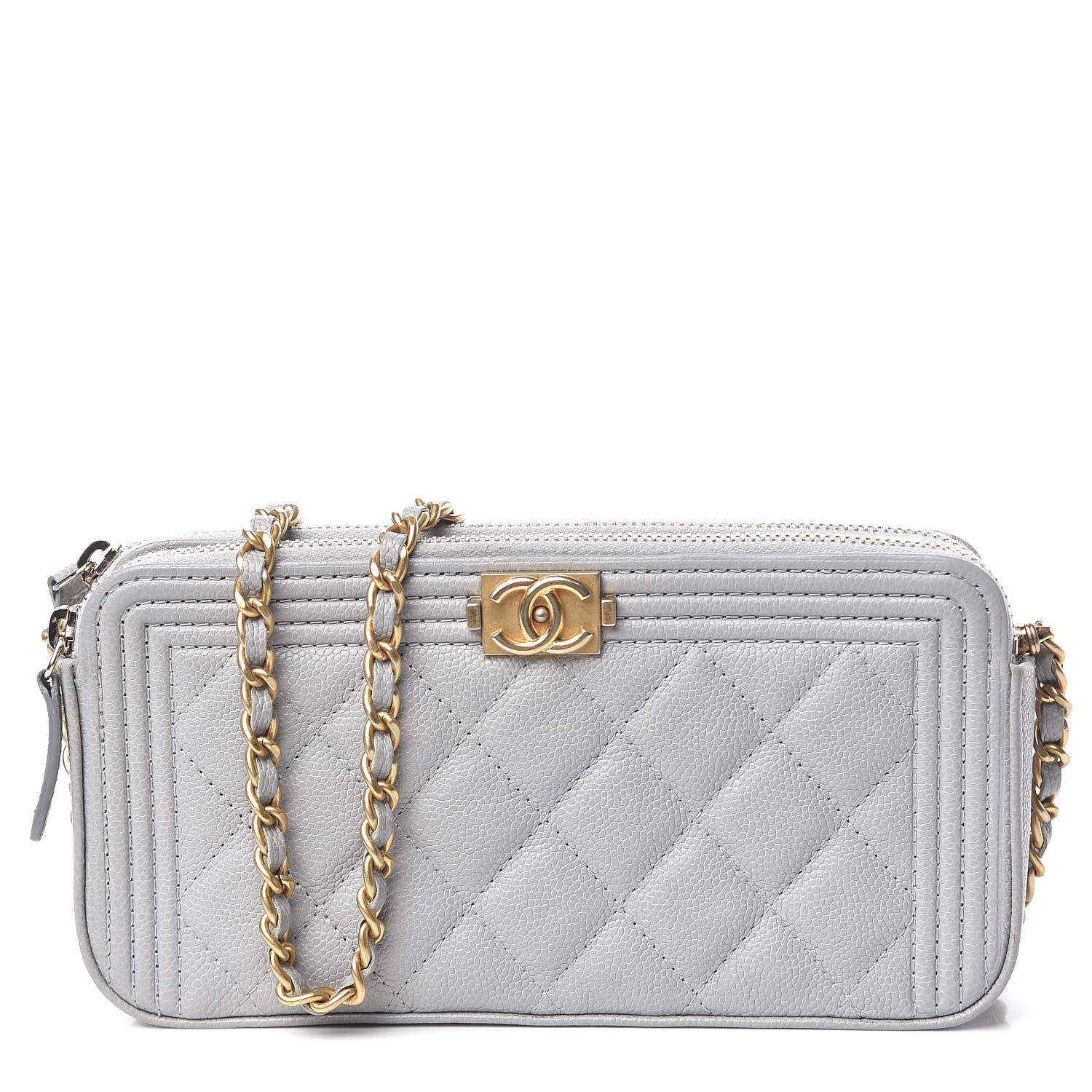 Chanel Caviar Quilted Small Boy Clutch With Chain Grey 1 of 14