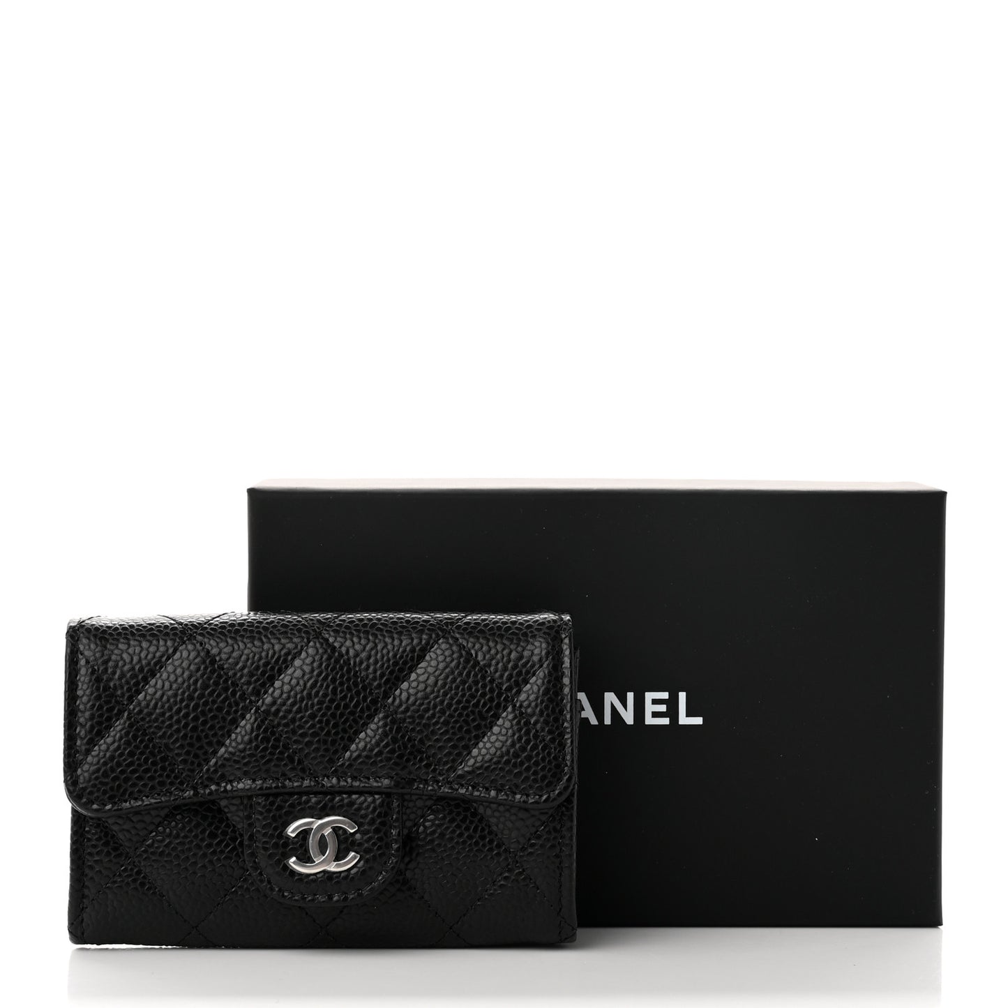 Caviar Quilted Flap Card Holder Wallet Black