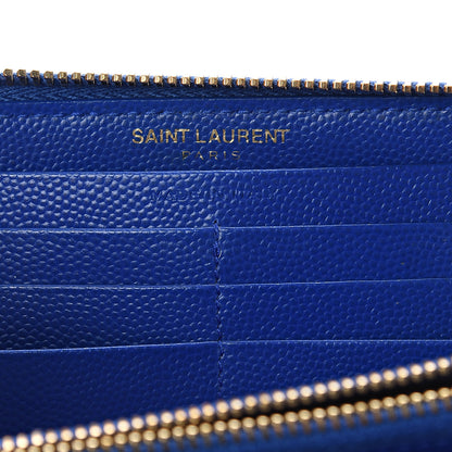 Saint Laurent Grain De Poudre Matelasse Chevron Monogram Zip Around Wallet Royal Blue 5 of 5