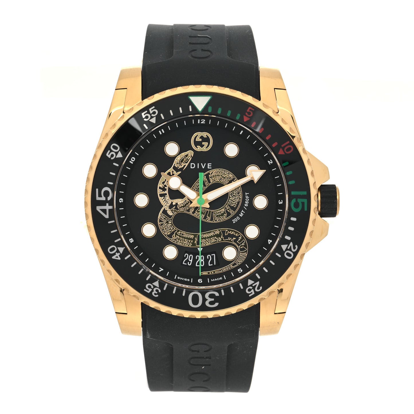 Stainless Steel Rubber 45mm Dive Snake Quartz Watch Black