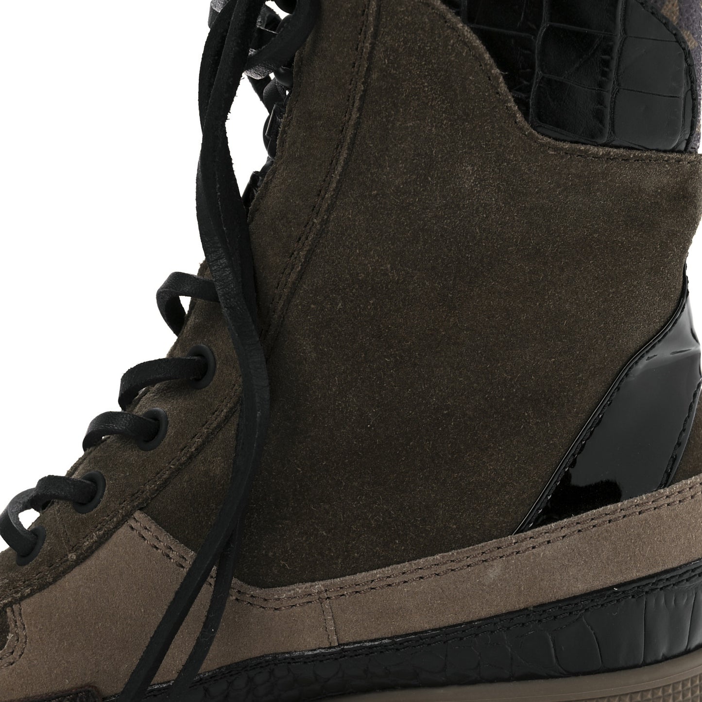 Suede Calfskin Monogram Laureate Platform Desert Boots 35.5 Taupe