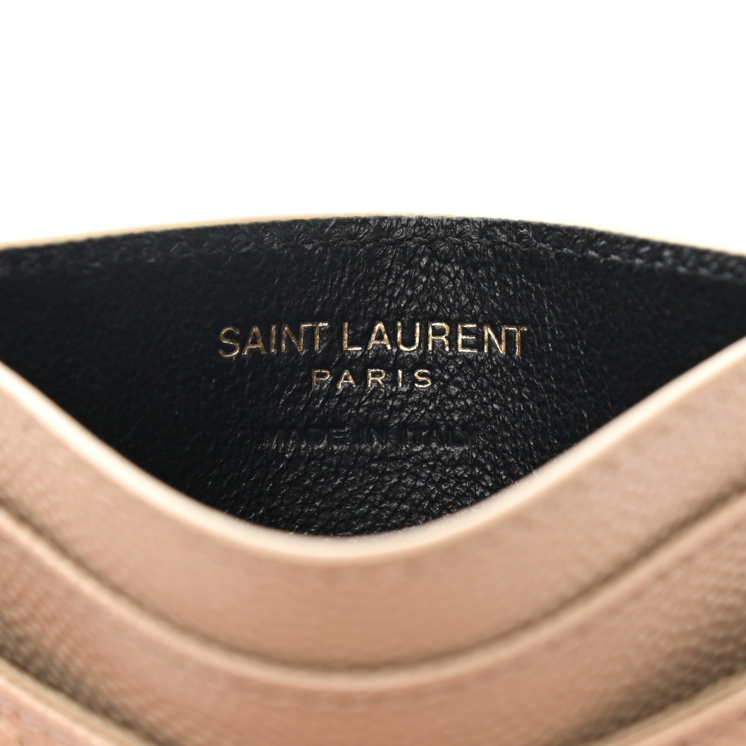 Saint Laurent Grain De Poudre Matelasse Chevron Monogram Credit Card Case Dark Beige 6 of 8