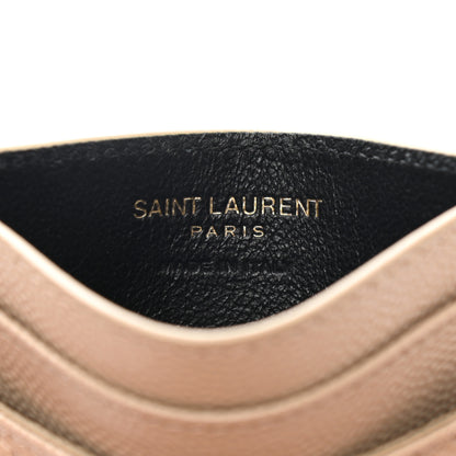 Saint Laurent Grain De Poudre Matelasse Chevron Monogram Credit Card Case Dark Beige 6 of 8