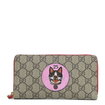 Gucci GG Supreme Monogram Bosco Patch Zip Around Wallet Beige Malva Hibiscus Red 1 of 7