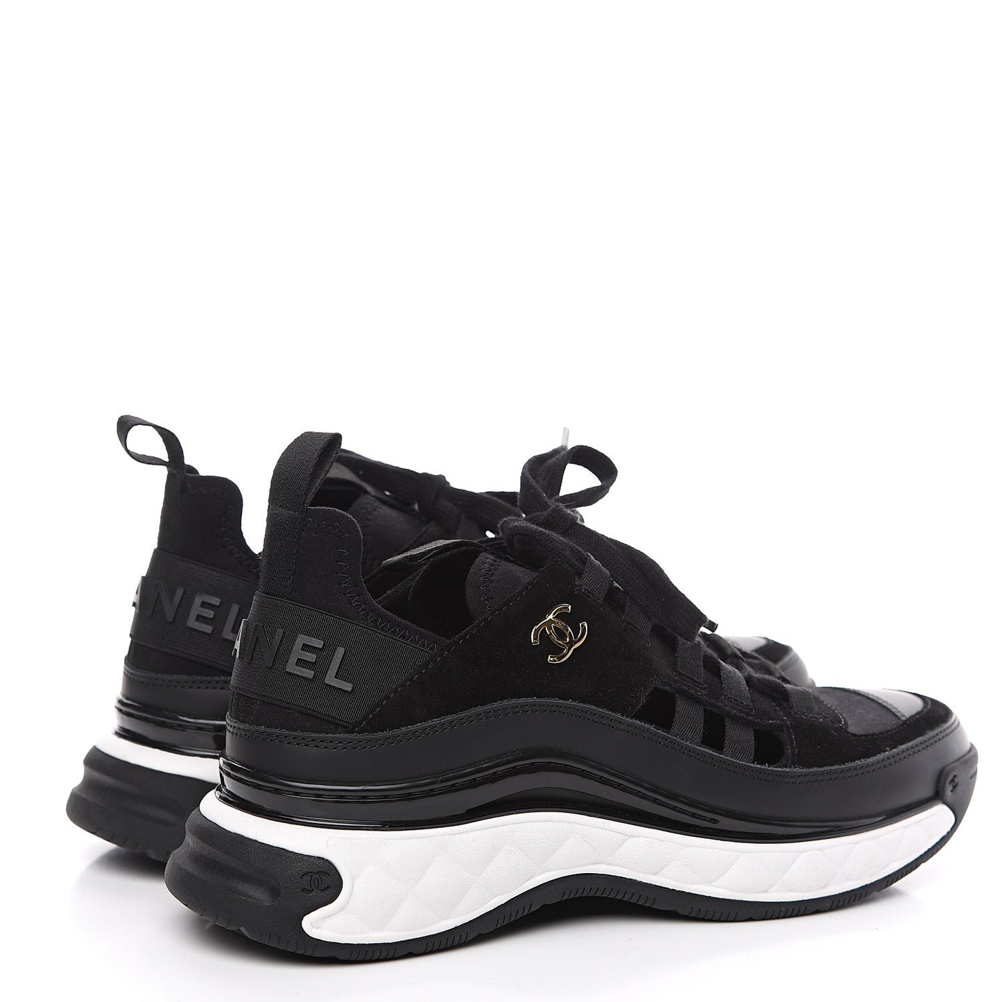 Fabric Calfskin Suede CC Sneakers 37 Black
