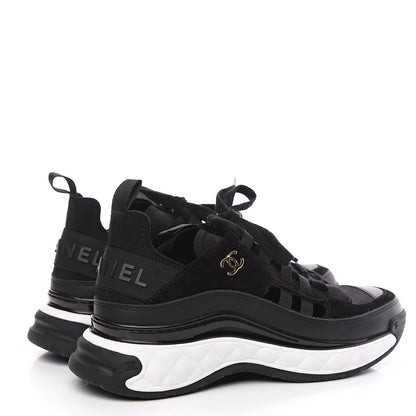 Chanel Fabric Calfskin Suede CC Sneakers 37 Black 4 of 8