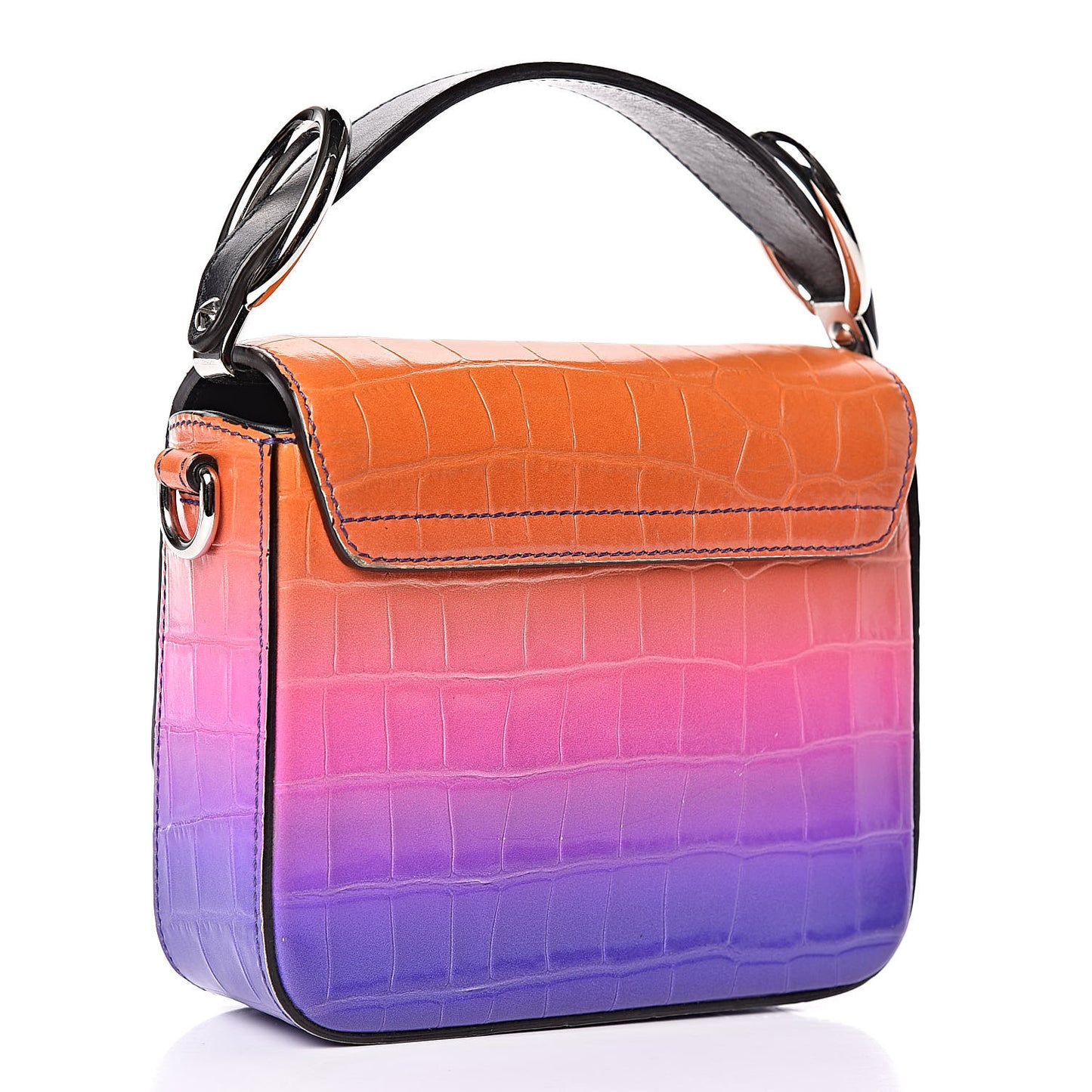 Calfskin Crocodile Embossed Mini C Double Carry Ombre Pink