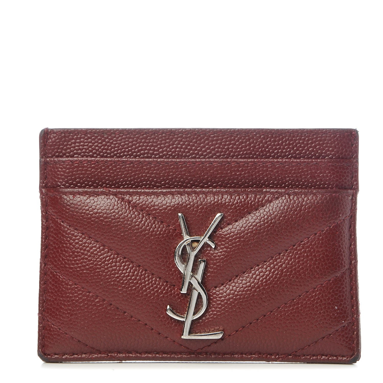 Saint Laurent Grain De Poudre Matelasse Chevron Monogram Credit Card Case Palissandre 1 of 13