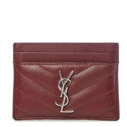 Saint Laurent Grain De Poudre Matelasse Chevron Monogram Credit Card Case Palissandre 1 of 13