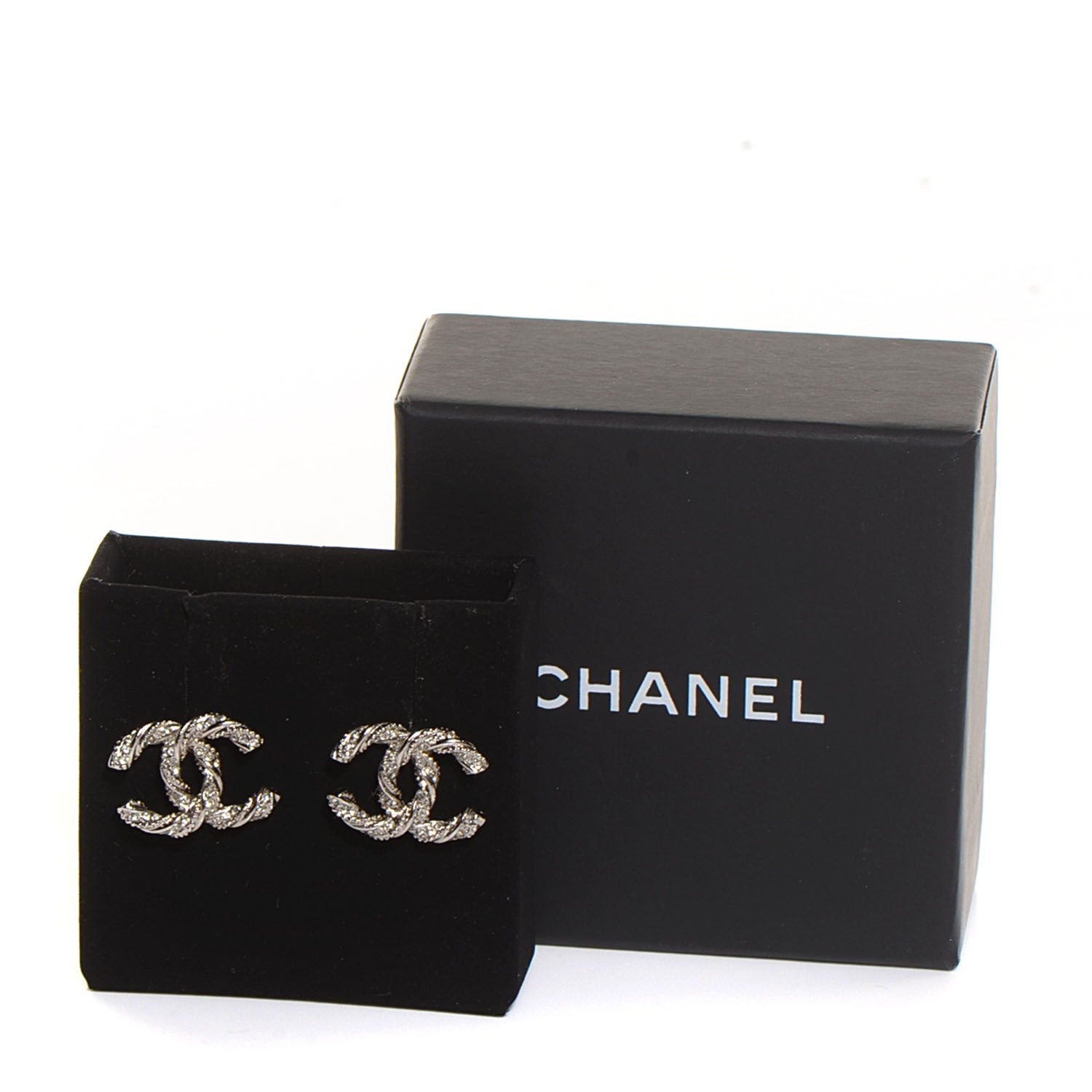 Chanel Crystal CC Twisted Earrings Silver 5 of 5