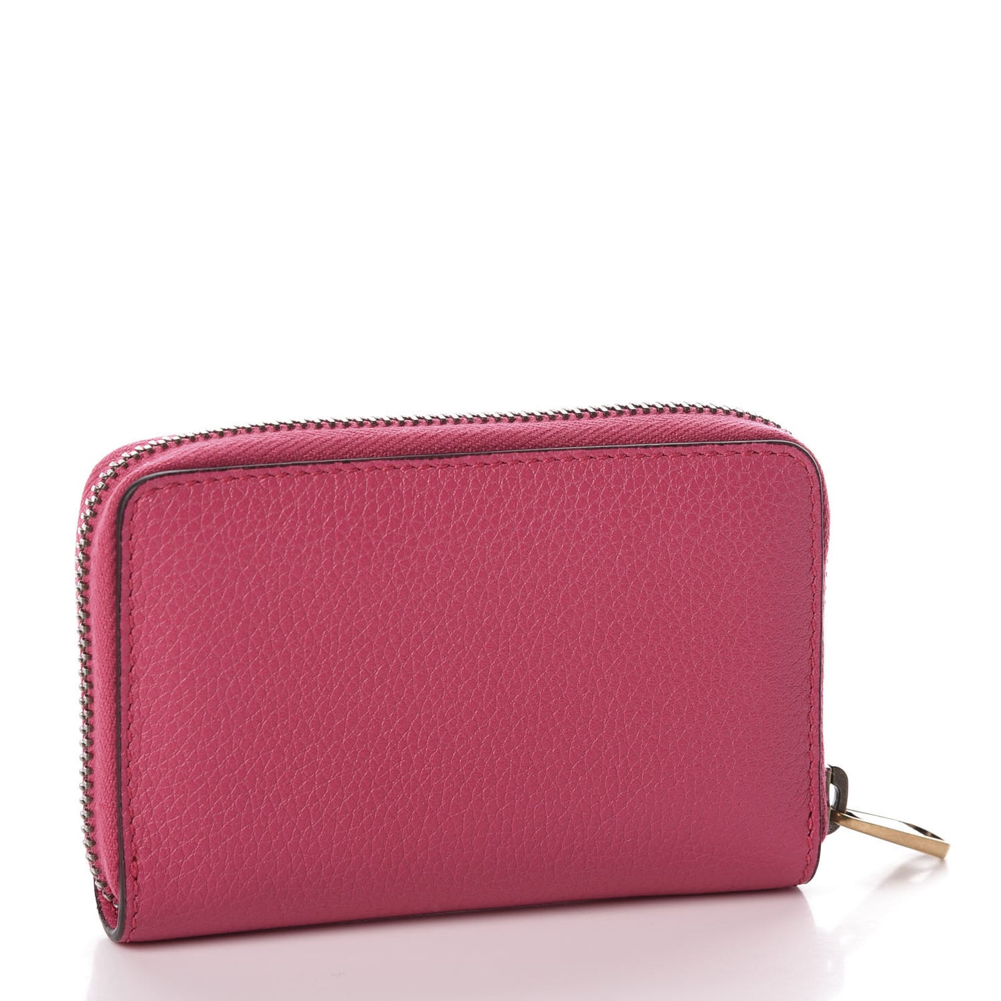 Grained Calfskin Logo Zip Around Card Case Box Pink Green