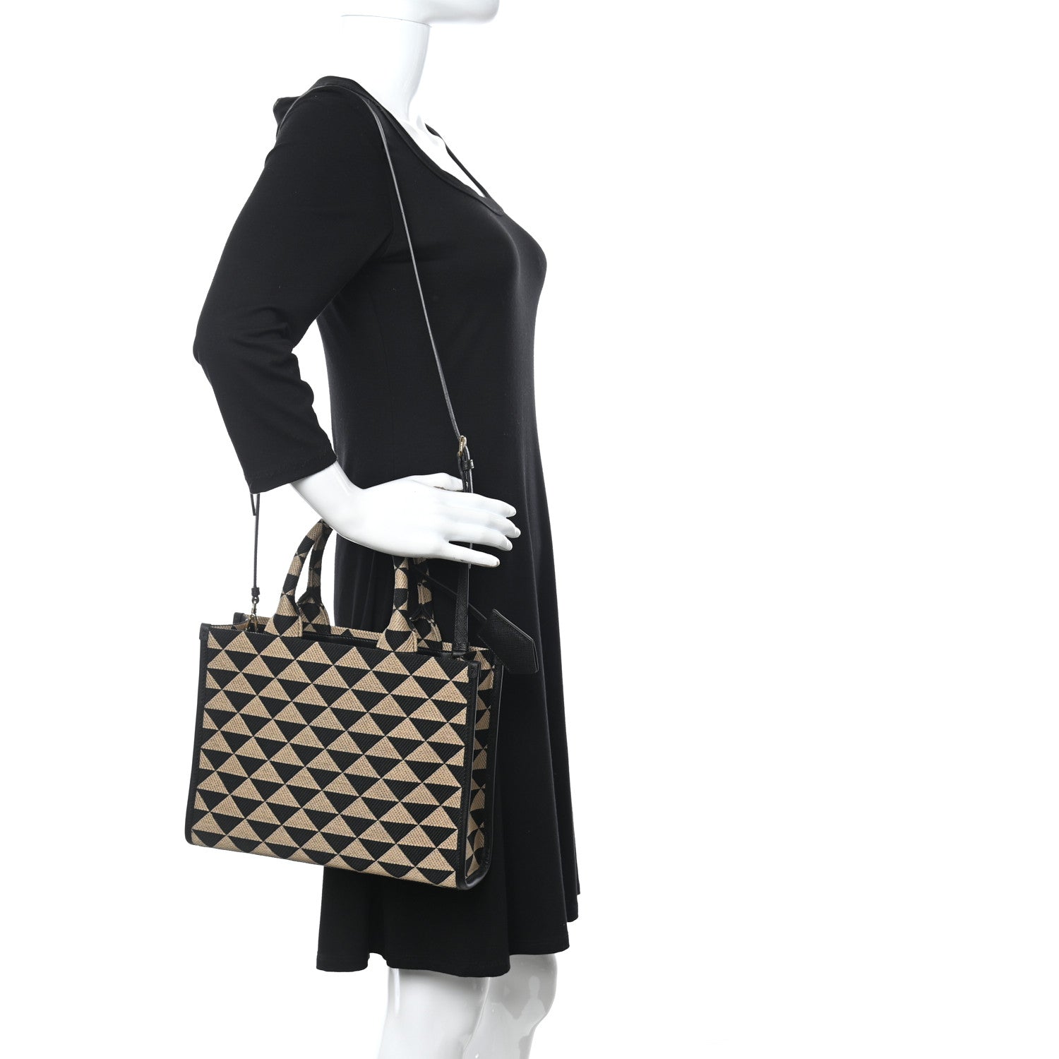 Prada Jacquard Saffiano Triangolo Symbole Embroidered Small Tote Black Corda 2 of 10