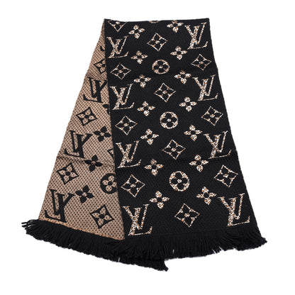 Louis Vuitton Wool Silk Monogram Giant Jungle Logomania Shine Scarf Black 2 of 3