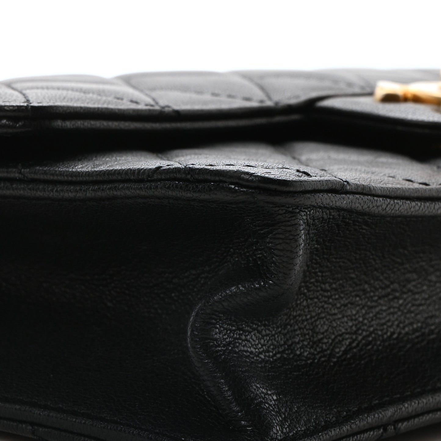 Goatskin Quilted Small Chic Pearls Flap Black