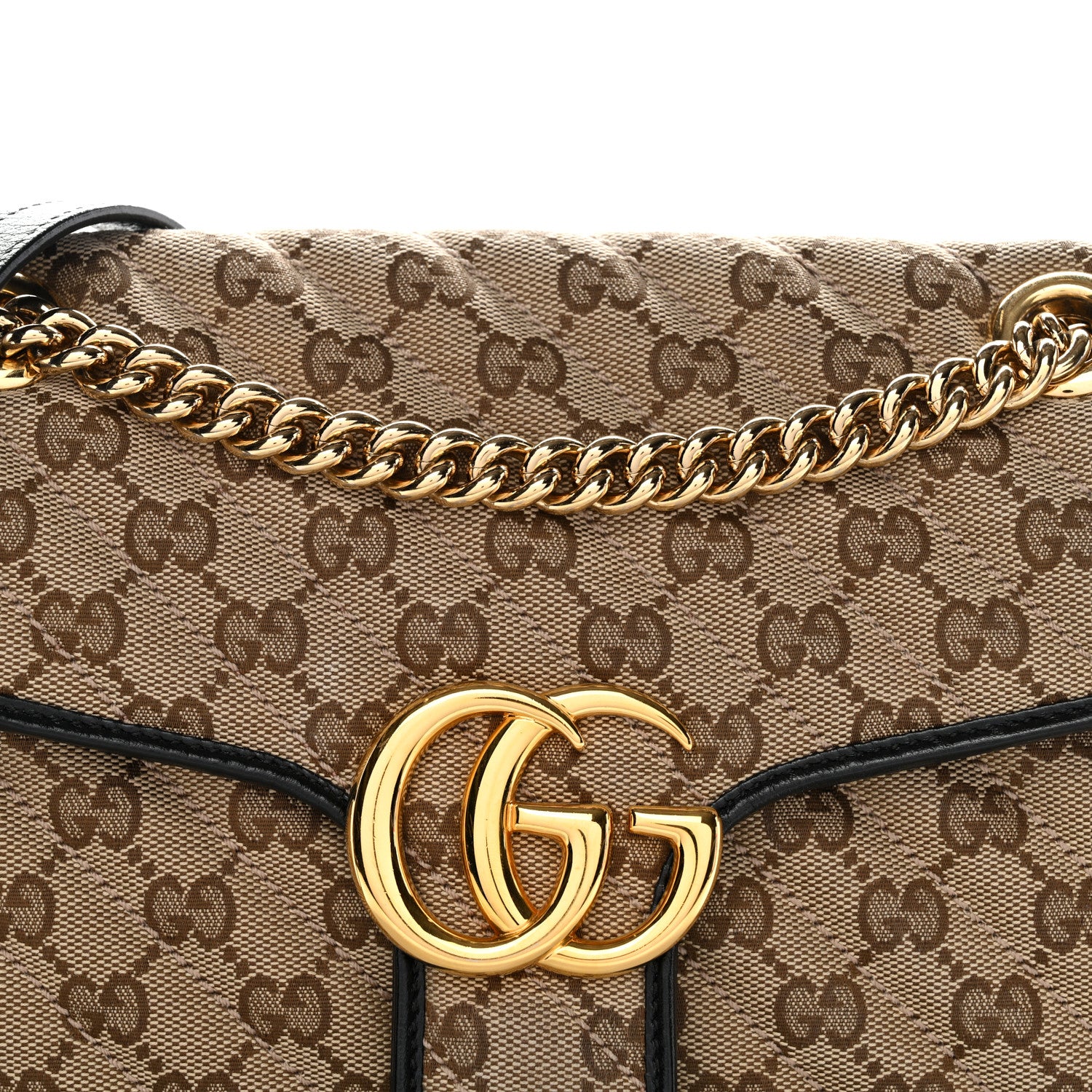 Gucci Monogram Matelasse Diagonal Small GG Marmont Shoulder Bag Beige Black 8 of 10