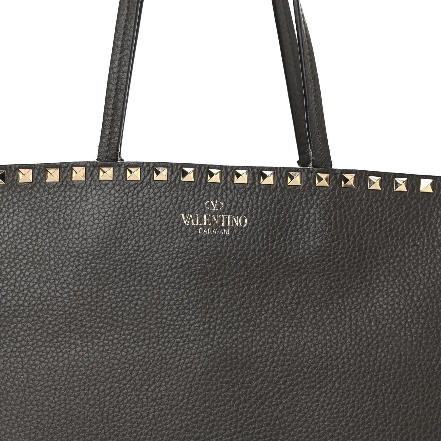 Grained Calfskin Rockstud Shoulder Tote Graphite