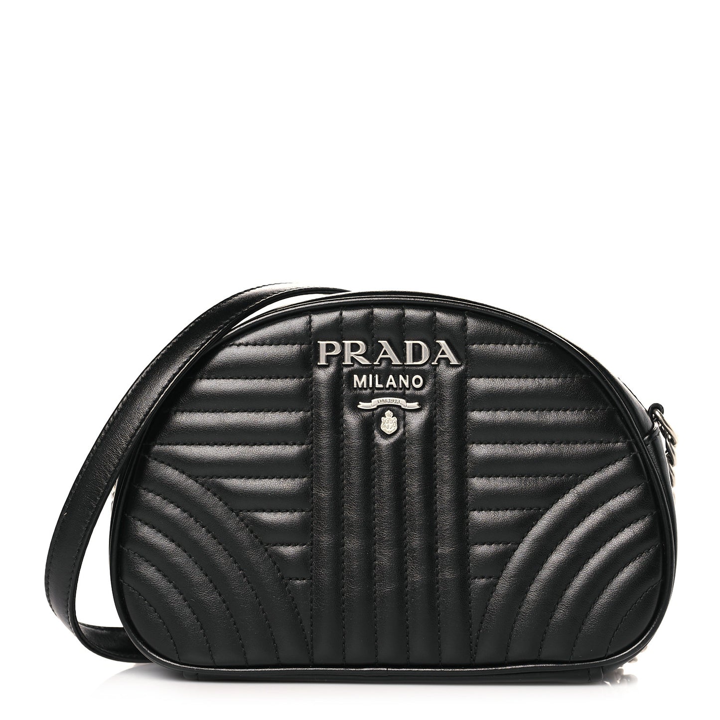 Soft Calfskin Impunture Diagramme Dome Crossbody Bag Black