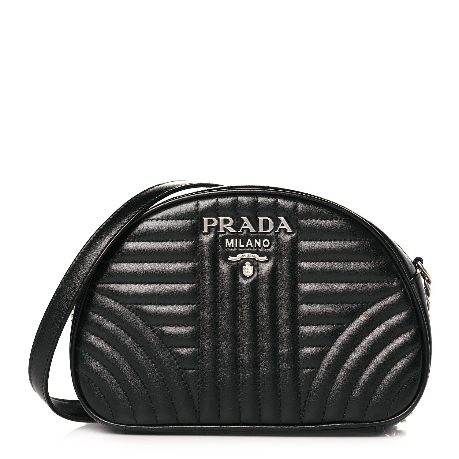 Prada Soft Calfskin Impunture Diagramme Dome Crossbody Bag Black 1 of 8