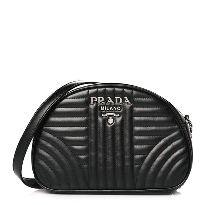 Prada Soft Calfskin Impunture Diagramme Dome Crossbody Bag Black 1 of 8