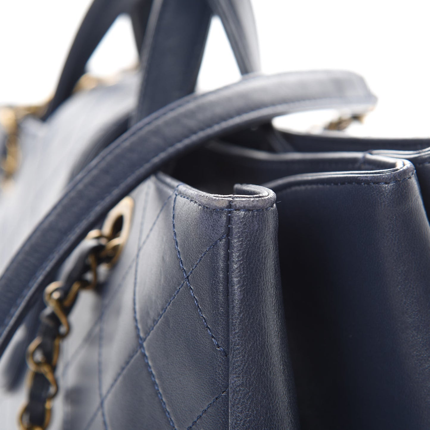 Lambskin Stitched Large Around The Corner Shopping Tote Deep Marine
