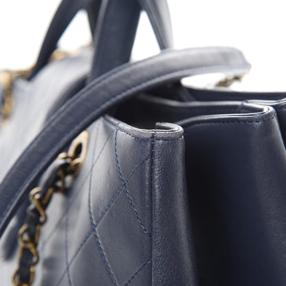 Chanel Lambskin Stitched Large Around The Corner Shopping Tote Deep Marine 13 of 15