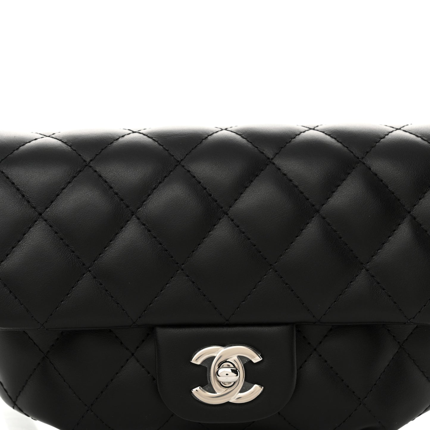 Calfskin Quilted CC Uniform Flap Belt Bag Black