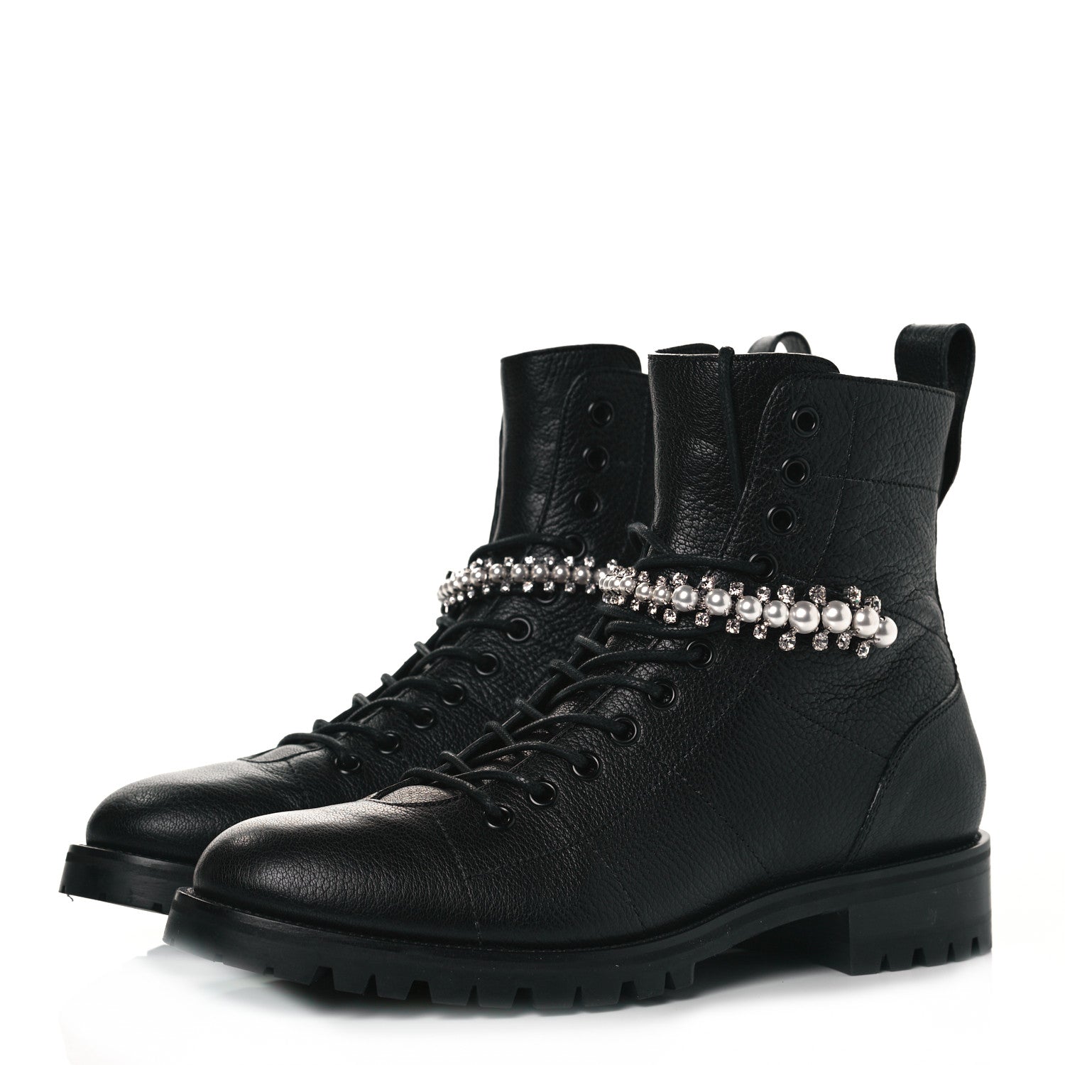 Jimmy Choo Grained Calfskin Crystal Embellished Cruz Combat Boots 39.5 Black 3 of 6
