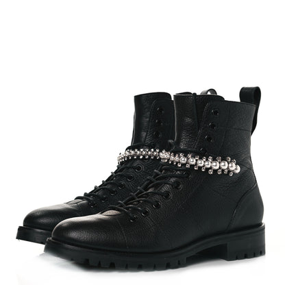 Jimmy Choo Grained Calfskin Crystal Embellished Cruz Combat Boots 39.5 Black 3 of 6