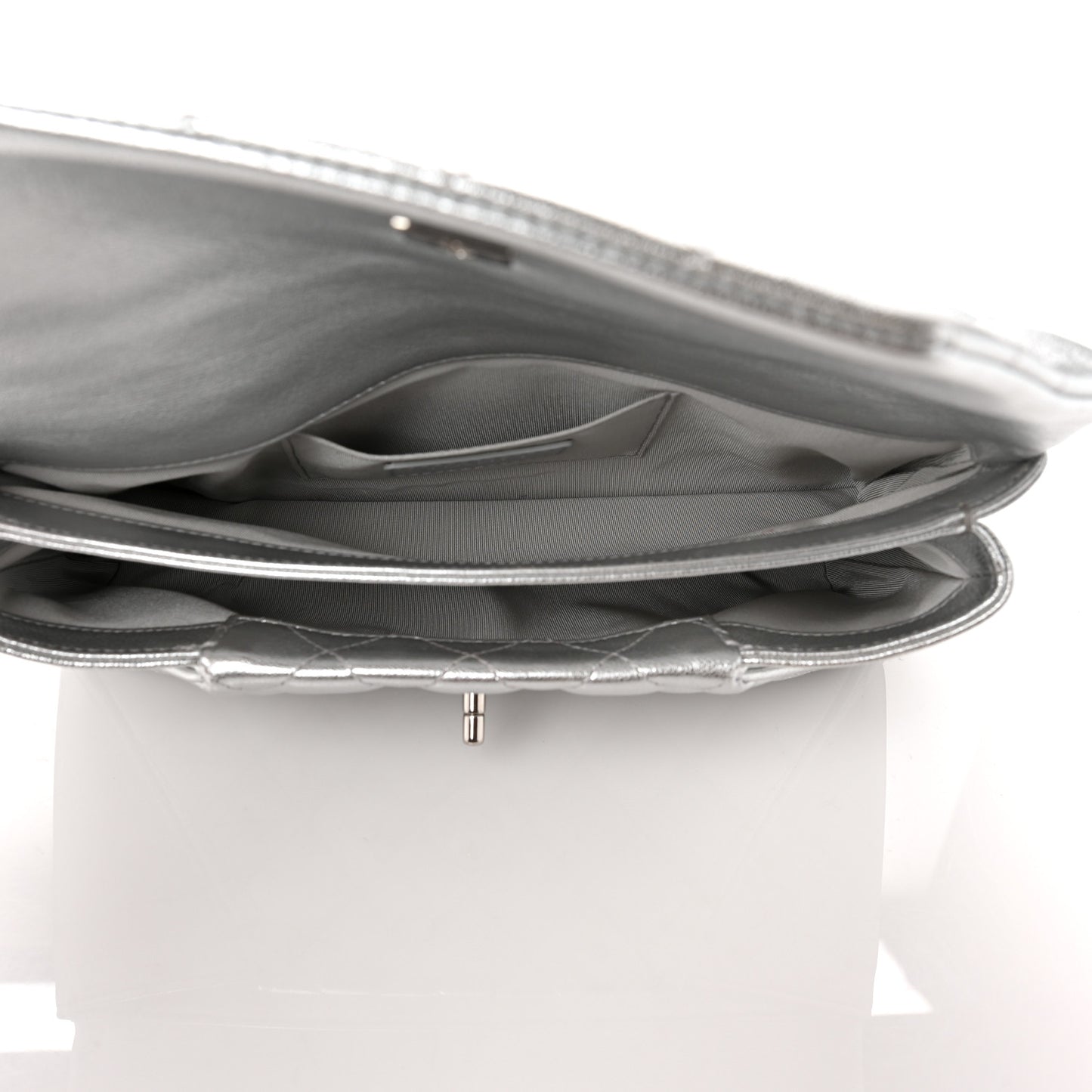 Metallic Calfskin Quilted Fold Up Again Clutch Silver