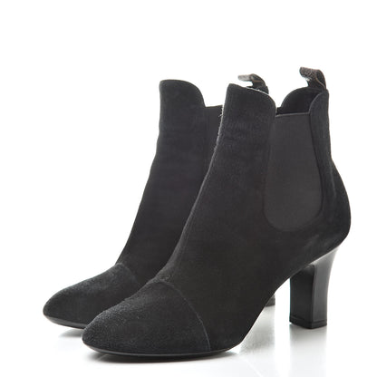 Louis Vuitton Suede Monogram Uniformes Cap Toe Chelsea 75mm Ankle Boots 38 Black 3 of 13