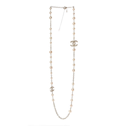 Chanel Graduated Pearl Crystal Twisted CC Long Necklace Gold 3 of 5