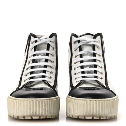 Chanel Aged Calfskin Lace Up Cap Toe Sneakers 39.5 White Gold 3 of 11