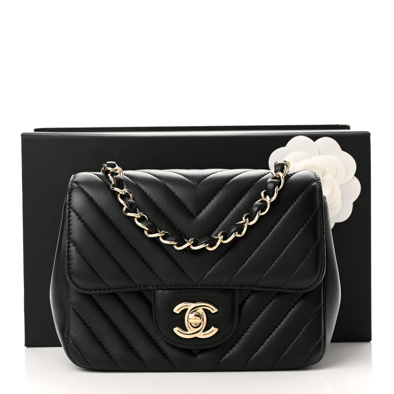 Chanel Lambskin Chevron Quilted Mini Square Flap Black 11 of 11