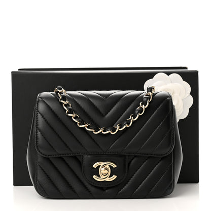 Chanel Lambskin Chevron Quilted Mini Square Flap Black 11 of 11