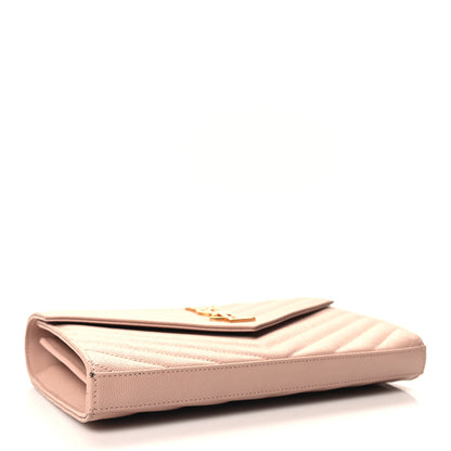 Saint Laurent Grain De Poudre Matelasse Chevron Monogram Chain Wallet Pale Pink 4 of 11