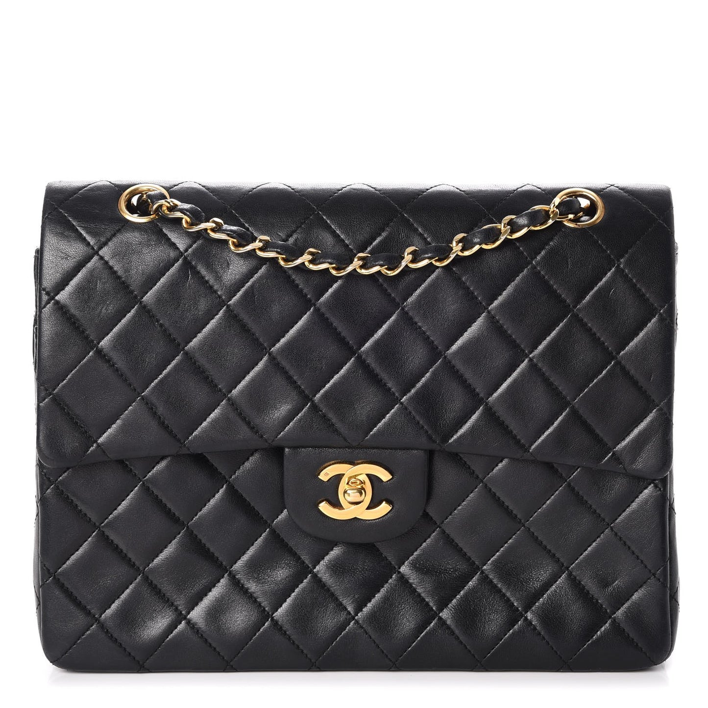 Lambskin Quilted Medium Double Flap Black