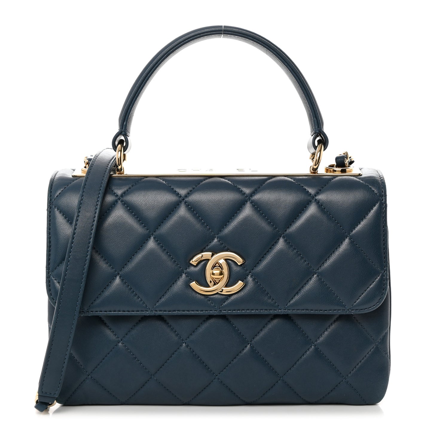Lambskin Quilted Small Trendy CC Flap Dual Handle Bag Navy