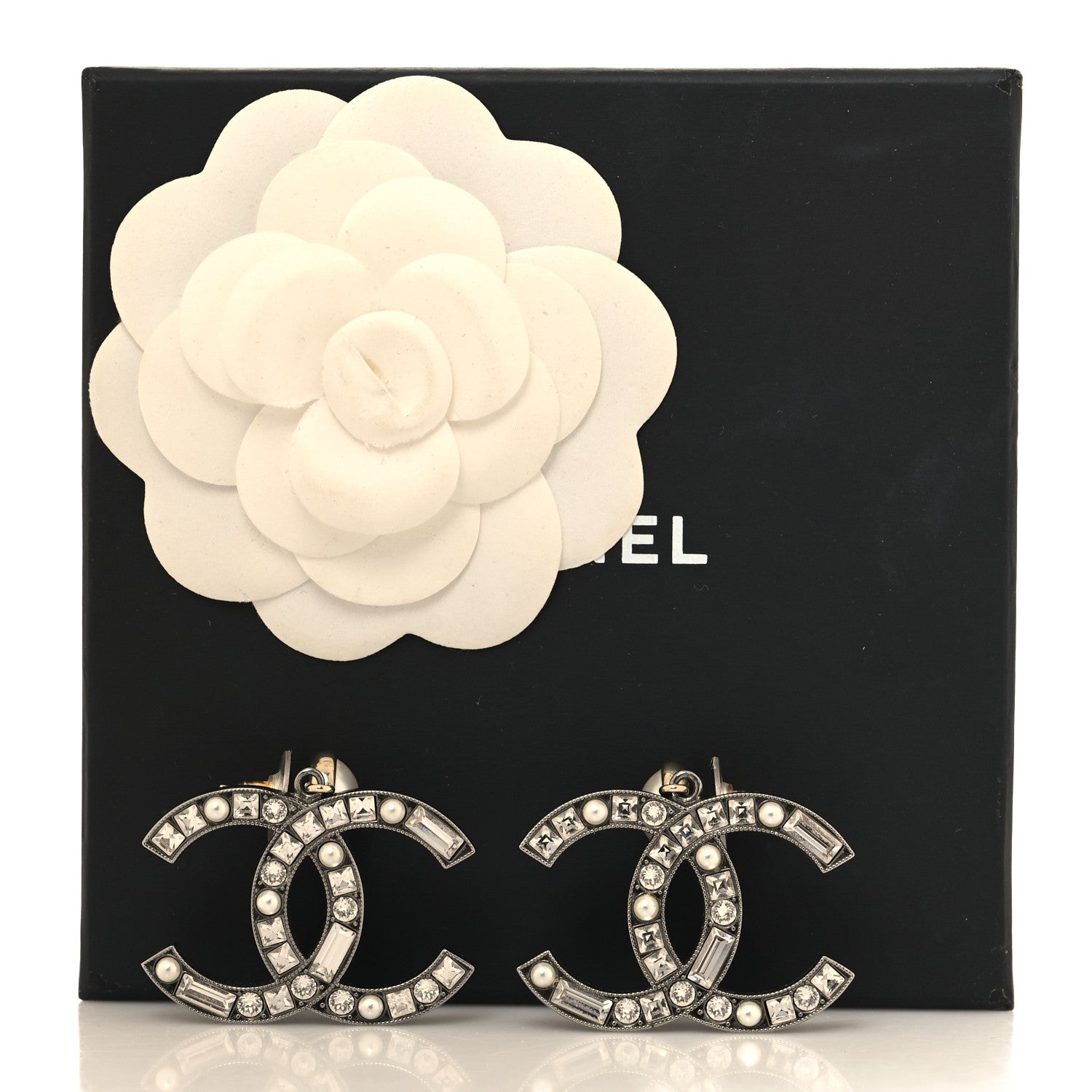 Chanel Crystal Baguette Pearl Bright Young Things CC Drop Earrings Silver 6 of 6