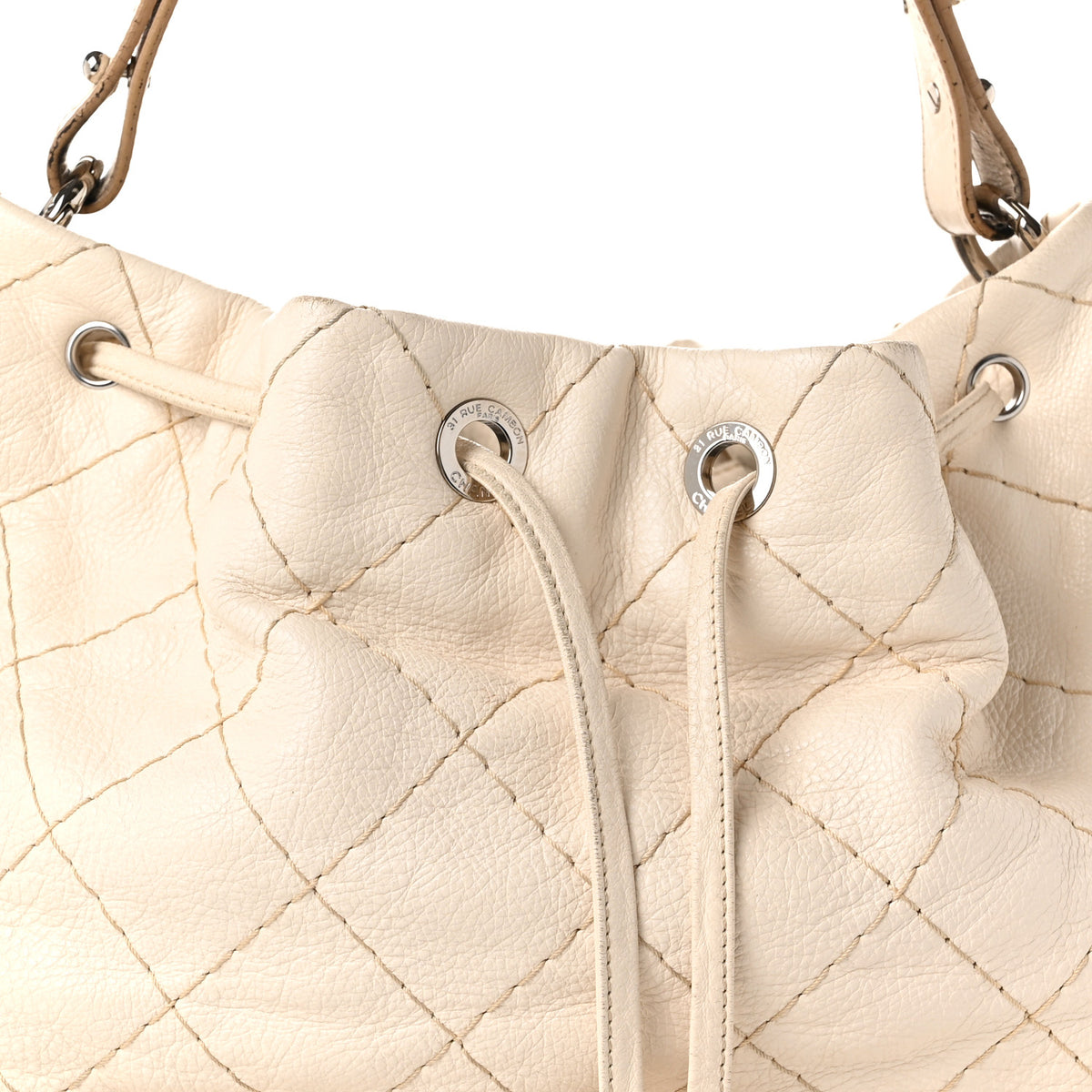 Chanel Glazed Calfskin On The Road Drawstring Tote Ivory 15 of 23